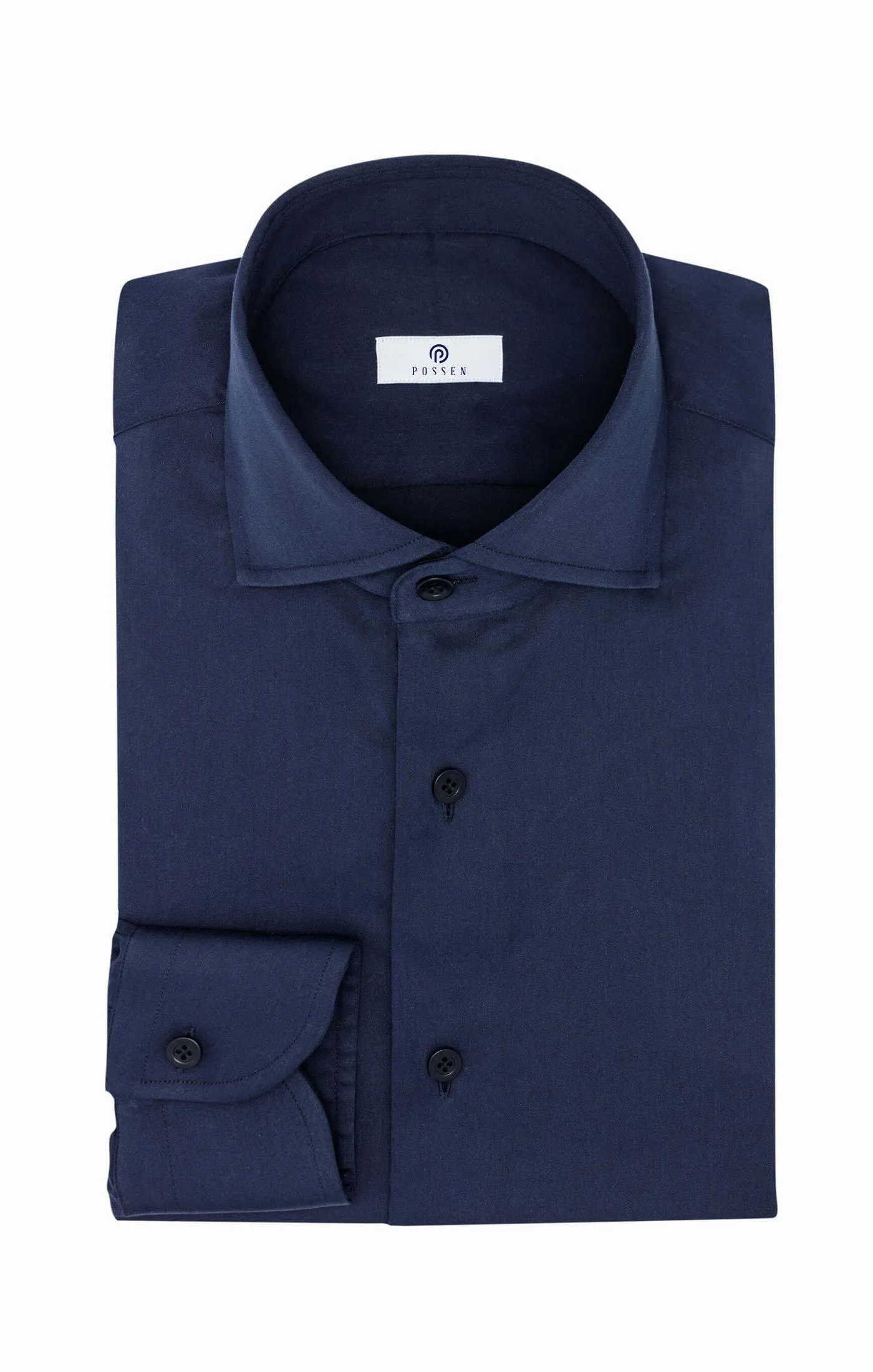 Albini Dark Navy Blue Stretch Satin 365 Easy Care Cotton