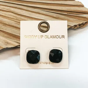 Black Cushion Cut Crystal Stud Earrings in Black
