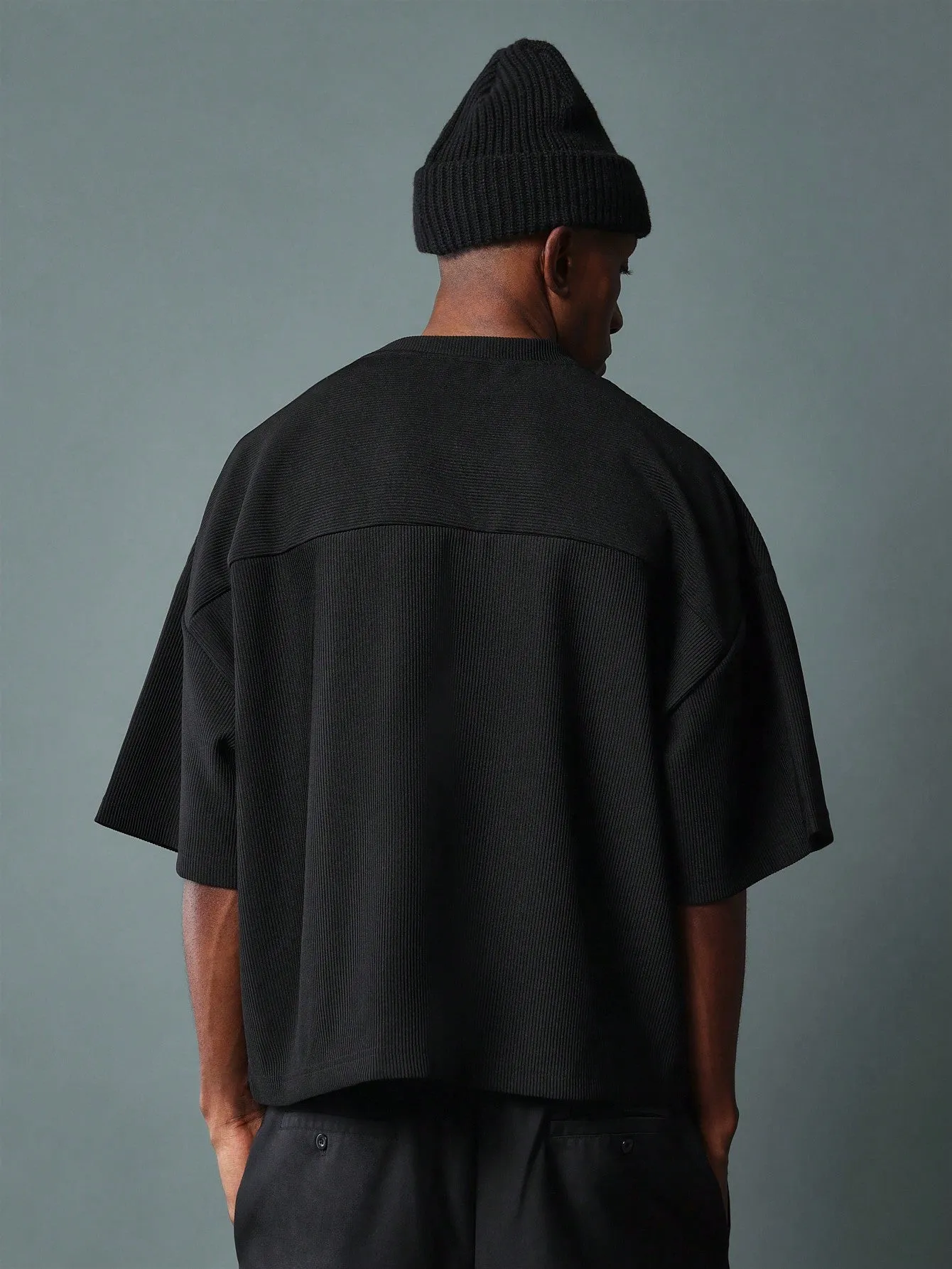 Boxy Fit Textured Tee With Cross Grain Panels