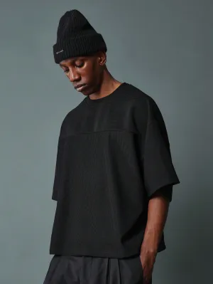 Boxy Fit Textured Tee With Cross Grain Panels