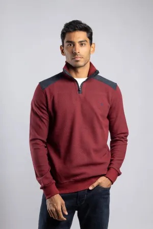 Burgundy Jacquard Half Zipper Pullover
