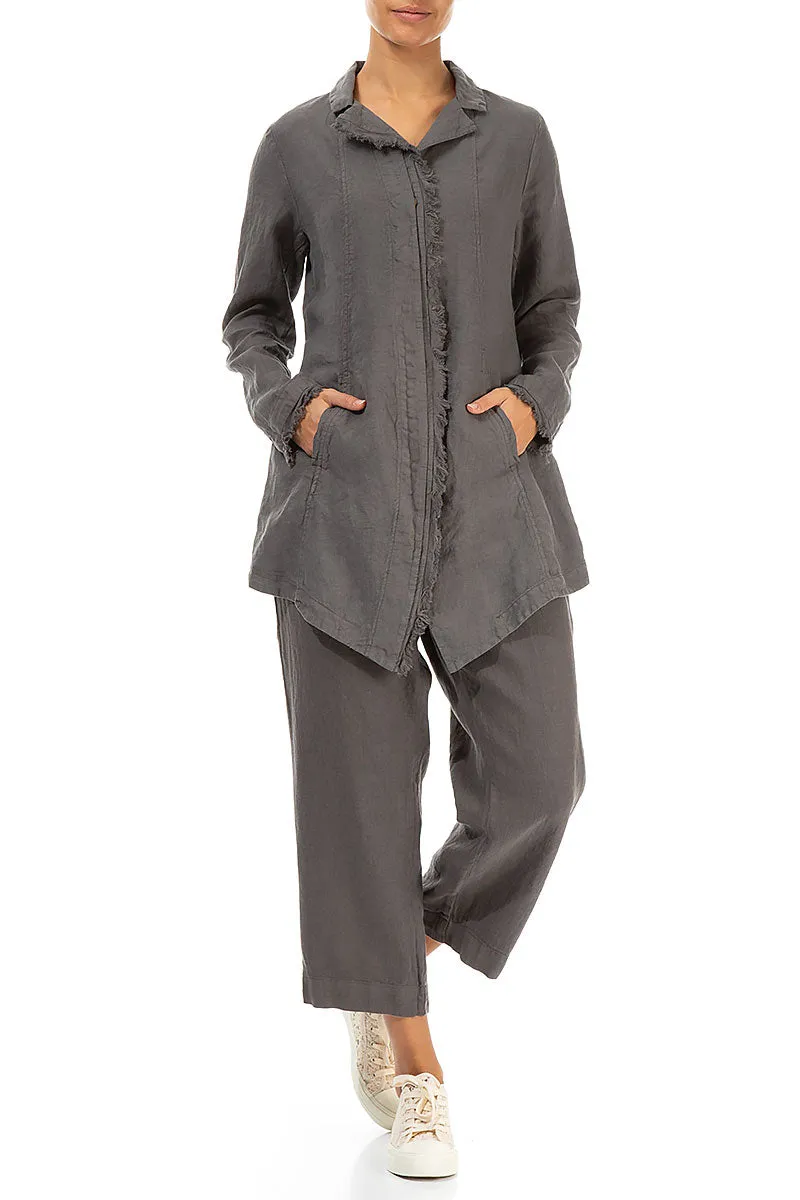 Collar Raw Edge Truffle Linen Jacket