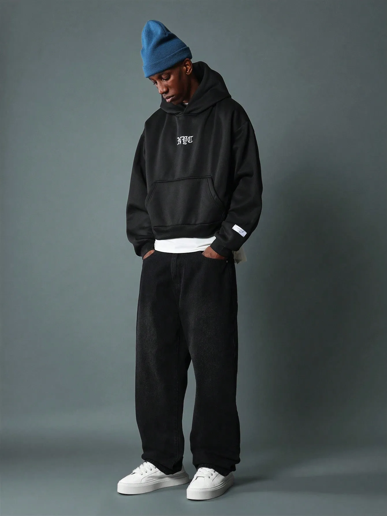 Crop Fit Overhead Hoodie With Embroidery Pattern