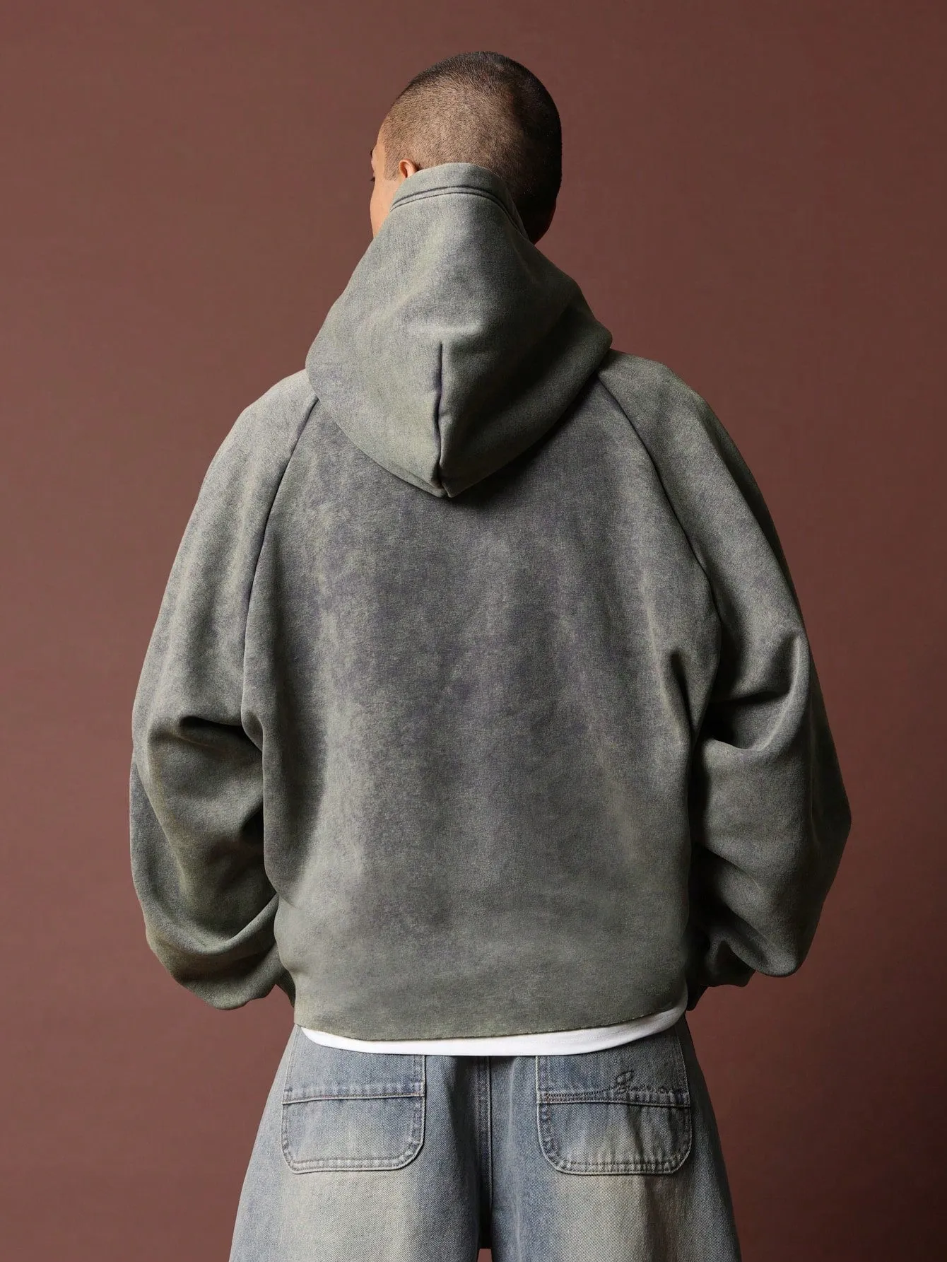 Cropped Washed Overhead Hoodie With Small Graphic Print
