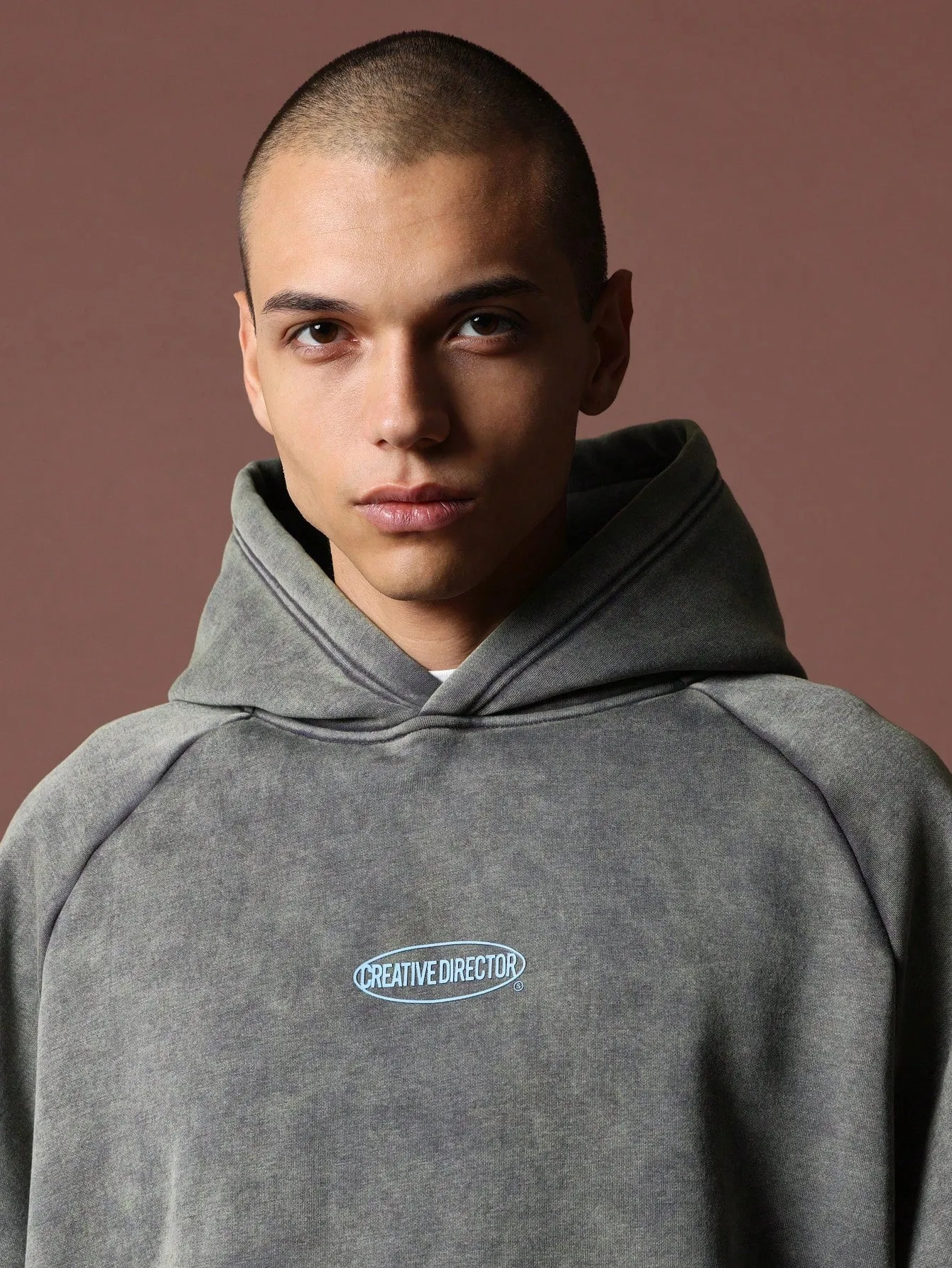 Cropped Washed Overhead Hoodie With Small Graphic Print