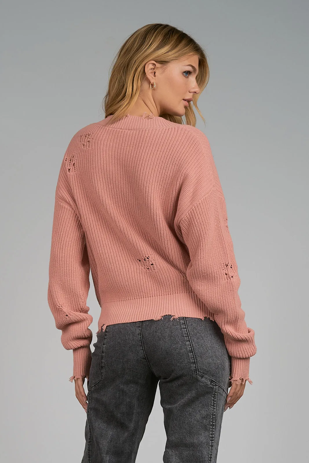 Distressed V-Neck Sweater