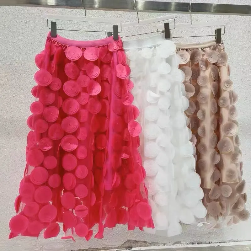 Elegant Black Dot Patchwork Tulle Skirt Fall