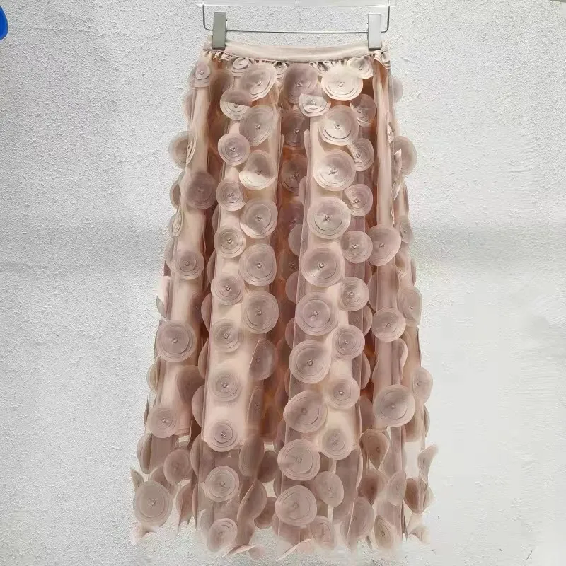 Elegant Black Dot Patchwork Tulle Skirt Fall