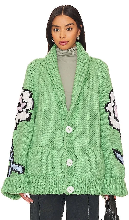 GOGO Sweaters Flower Jacket in Green