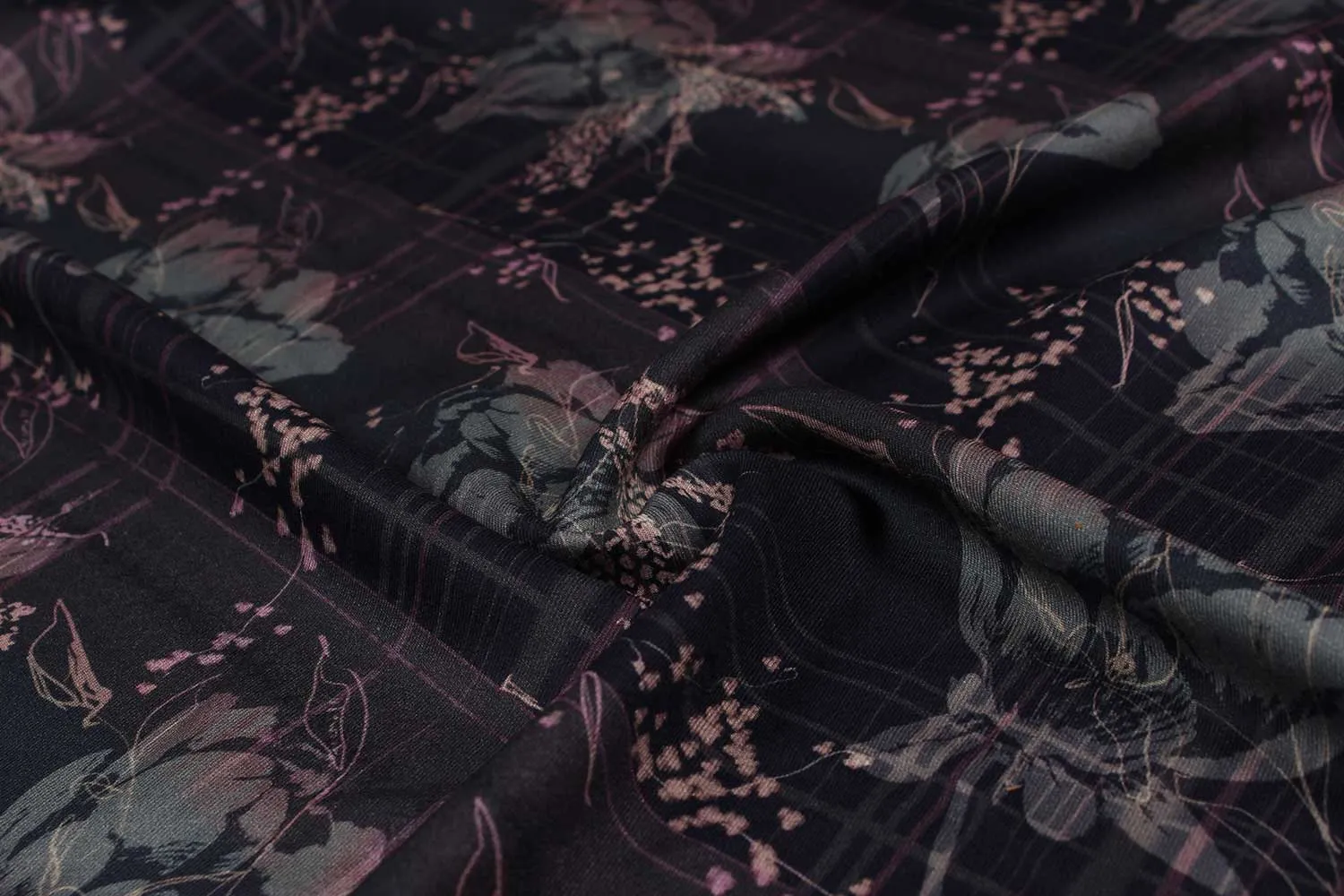 Lavender , Black Floral Viscose Spun Fabric