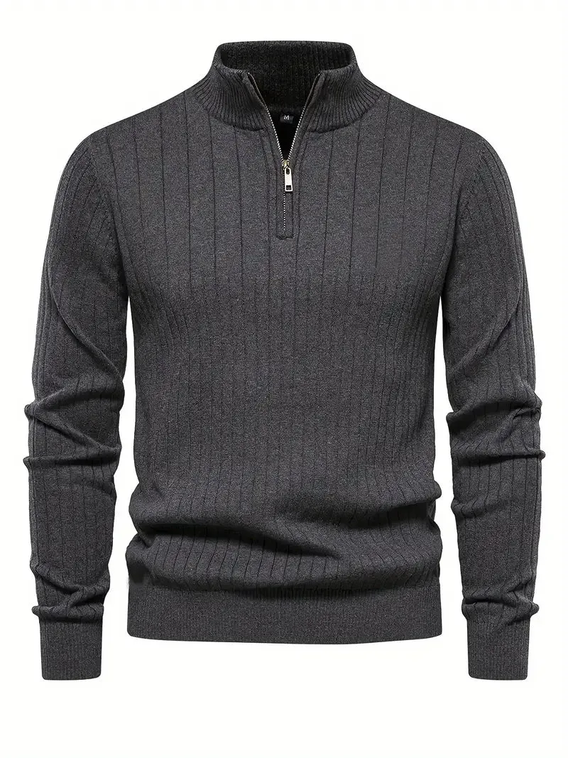 Men's Sports Half-Zip Pullover - Stand-up Collar, Casual Sweater for Fall & Winter