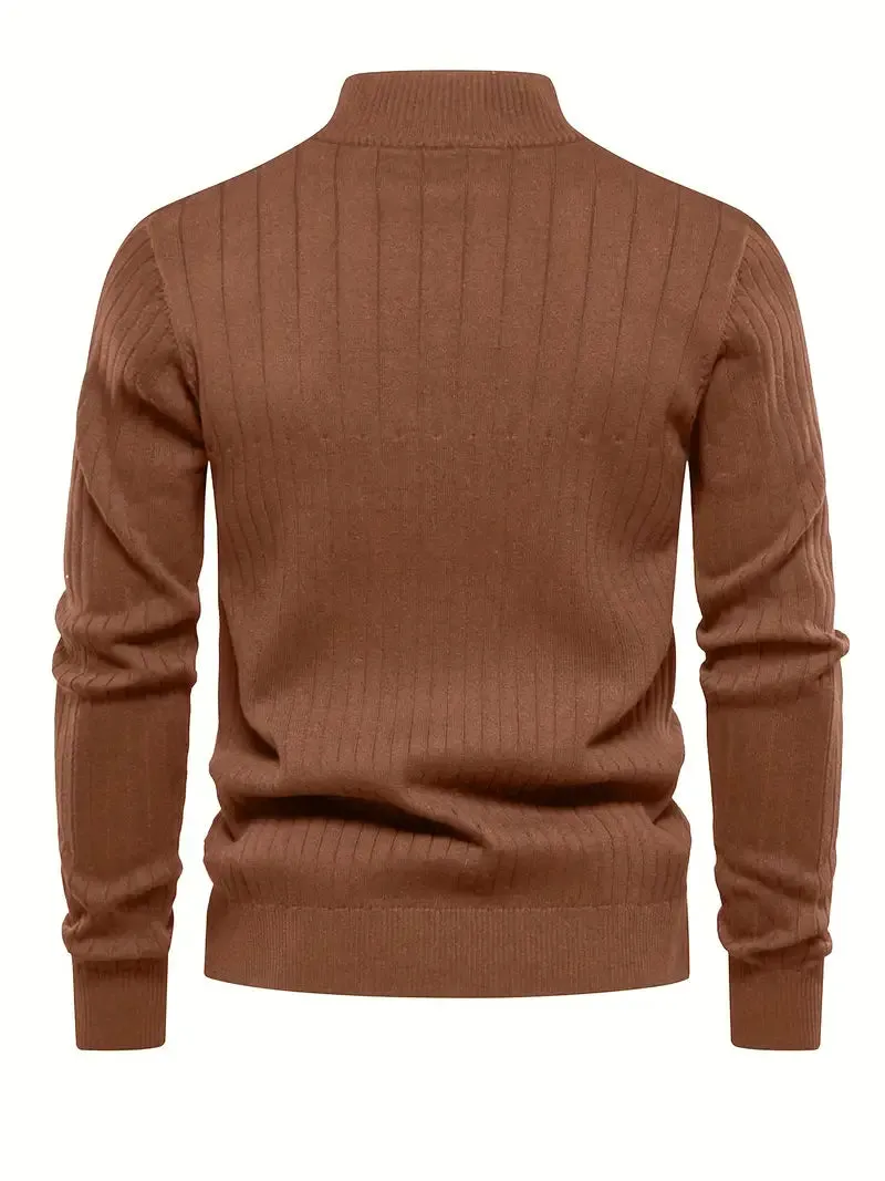 Men's Sports Half-Zip Pullover - Stand-up Collar, Casual Sweater for Fall & Winter