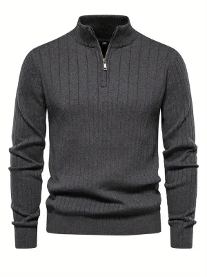 Men's Sports Half-Zip Pullover - Stand-up Collar, Casual Sweater for Fall & Winter