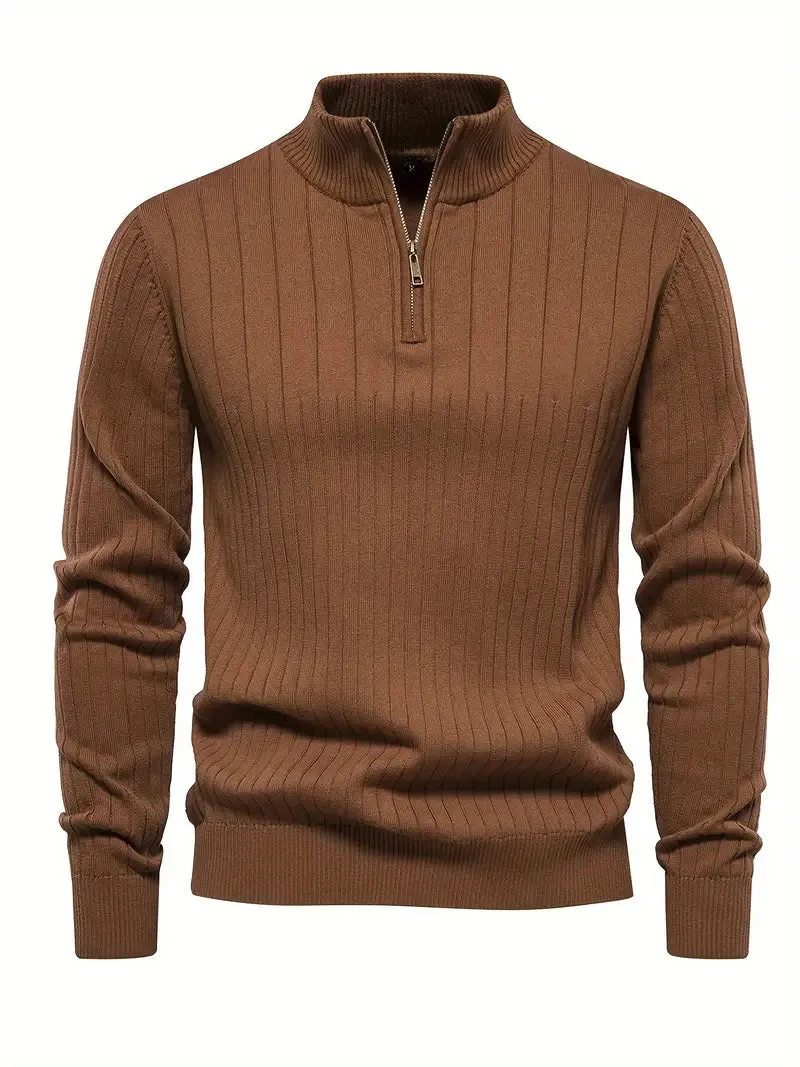 Men's Sports Half-Zip Pullover - Stand-up Collar, Casual Sweater for Fall & Winter