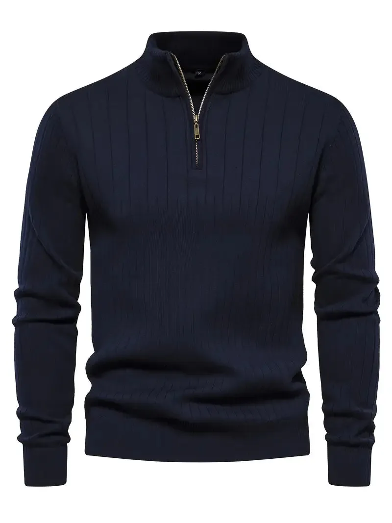 Men's Sports Half-Zip Pullover - Stand-up Collar, Casual Sweater for Fall & Winter