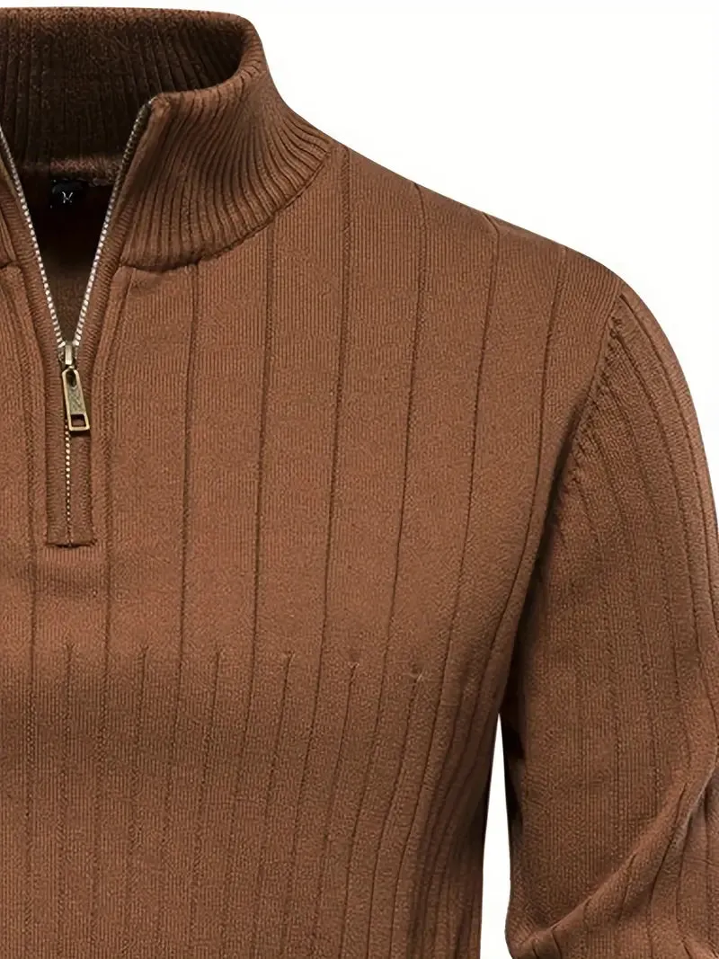 Men's Sports Half-Zip Pullover - Stand-up Collar, Casual Sweater for Fall & Winter