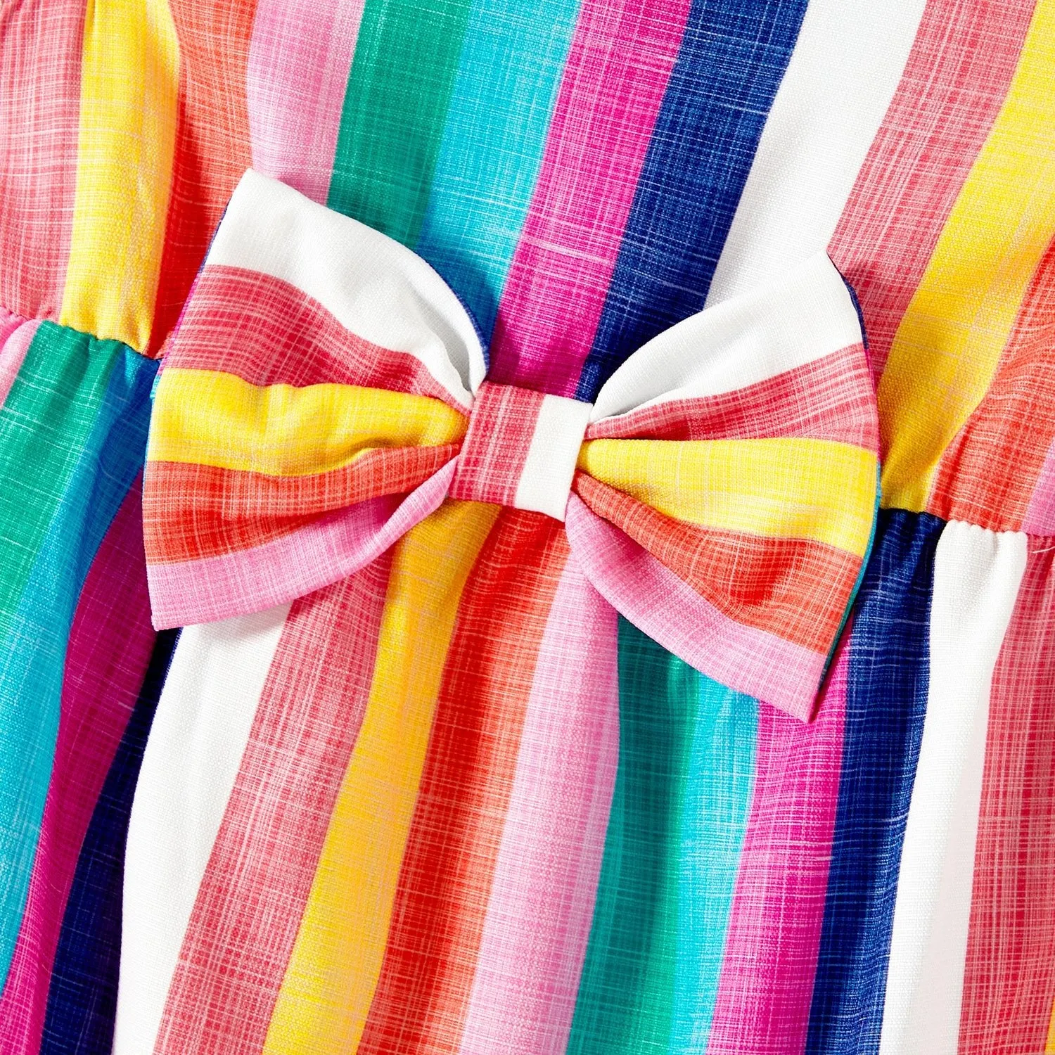 Mommy and Me Colorful Striped Sleeveless Belted Dresses