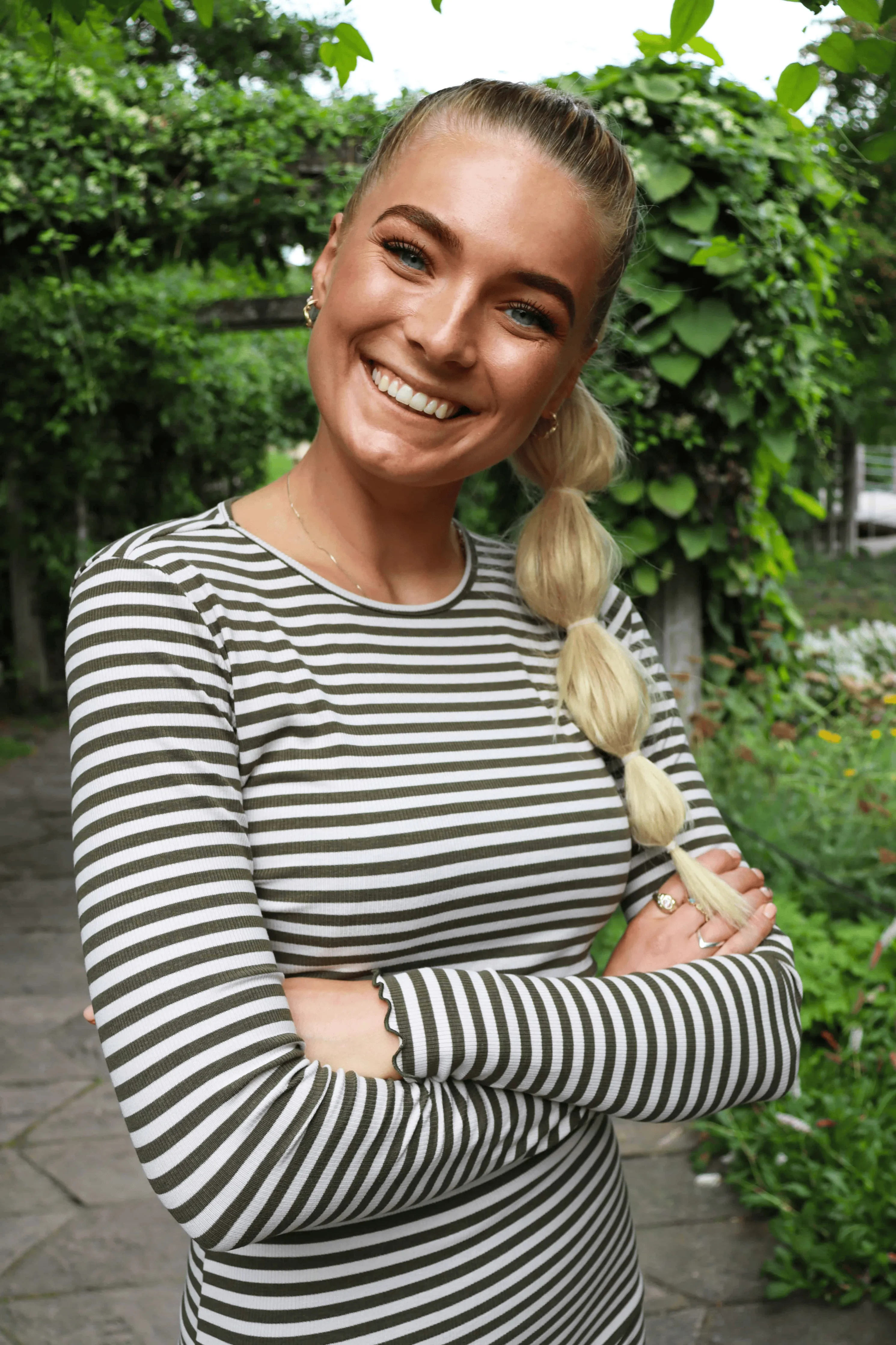NATALIA-LS-DRESS - ARMY OFFWHITE STRIPE