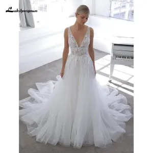 NumberSea Beach Wedding Dresses Soft Tulle Lace