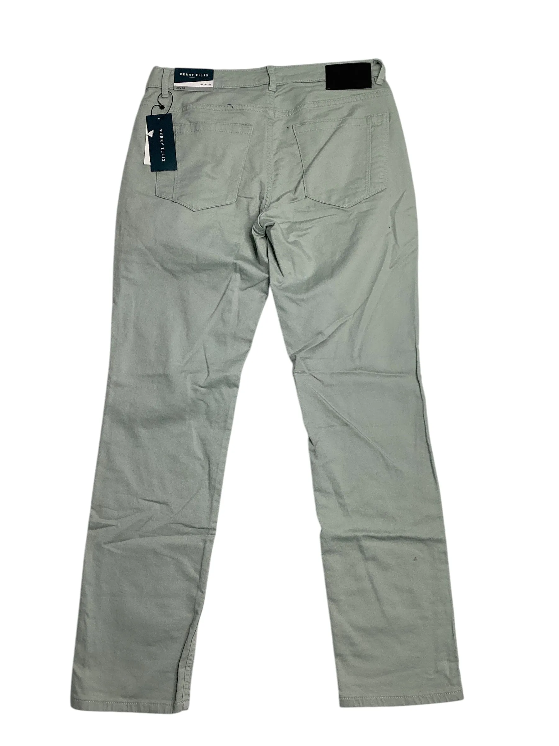 Perry Ellis Mens Slim fit Casual Pants 32 / 30 Grey Solid Stretch