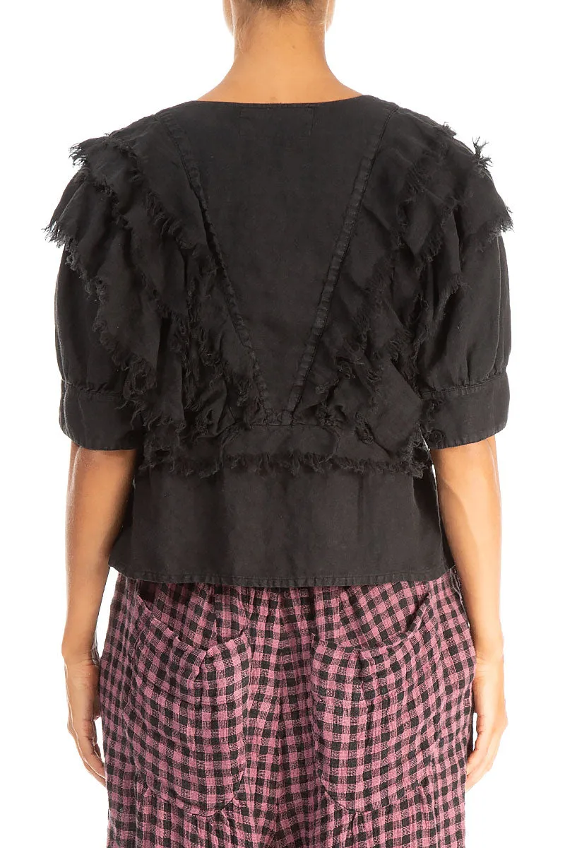 Raw Edge Black Linen Jacket