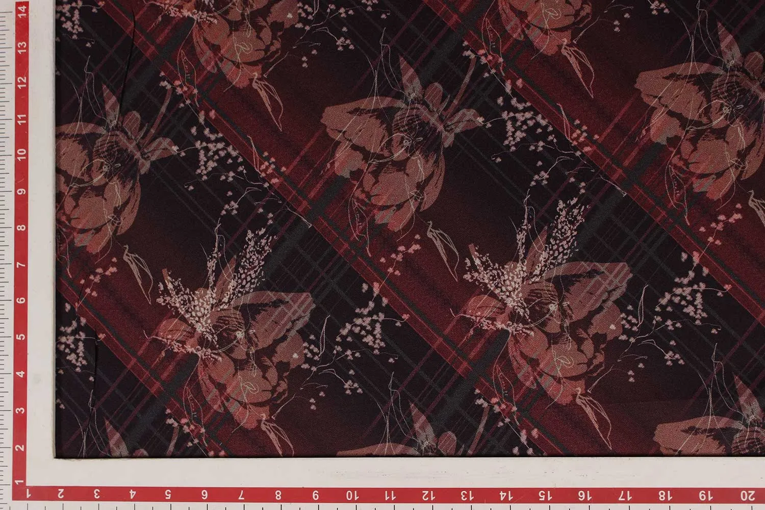 Red , Grey Floral Viscose Spun Fabric