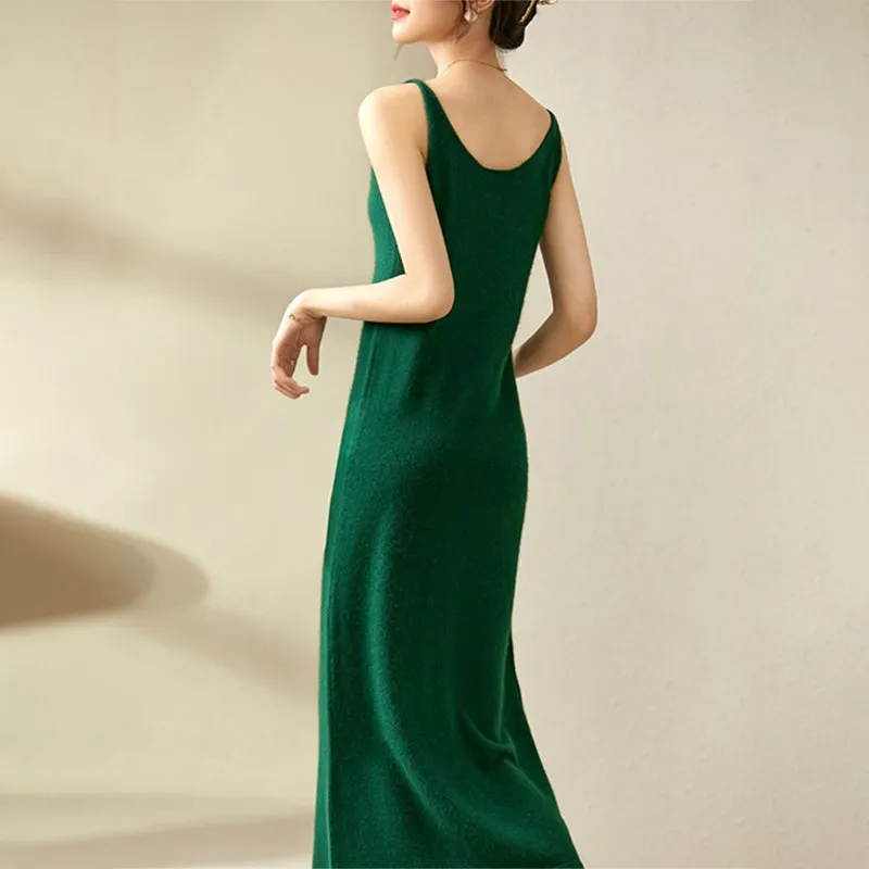 Soft V-Neck Knitted Midi Dress for Women