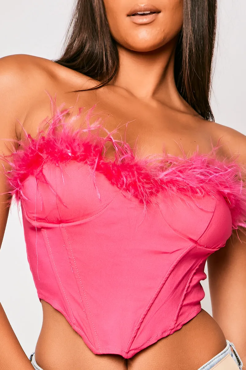 Sophie - Hot Pink Feather Trim Top