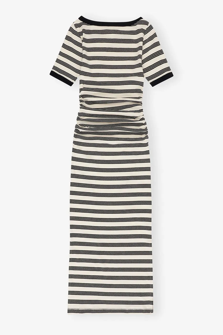 STRIPED SOFT COTTON RIB SHORT SLEEVE DRESS
