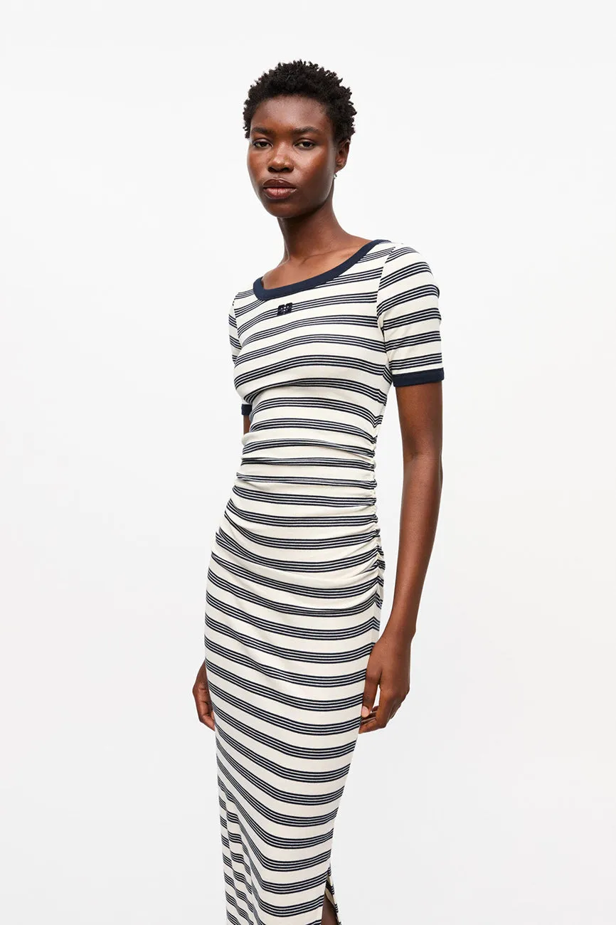 STRIPED SOFT COTTON RIB SHORT SLEEVE DRESS