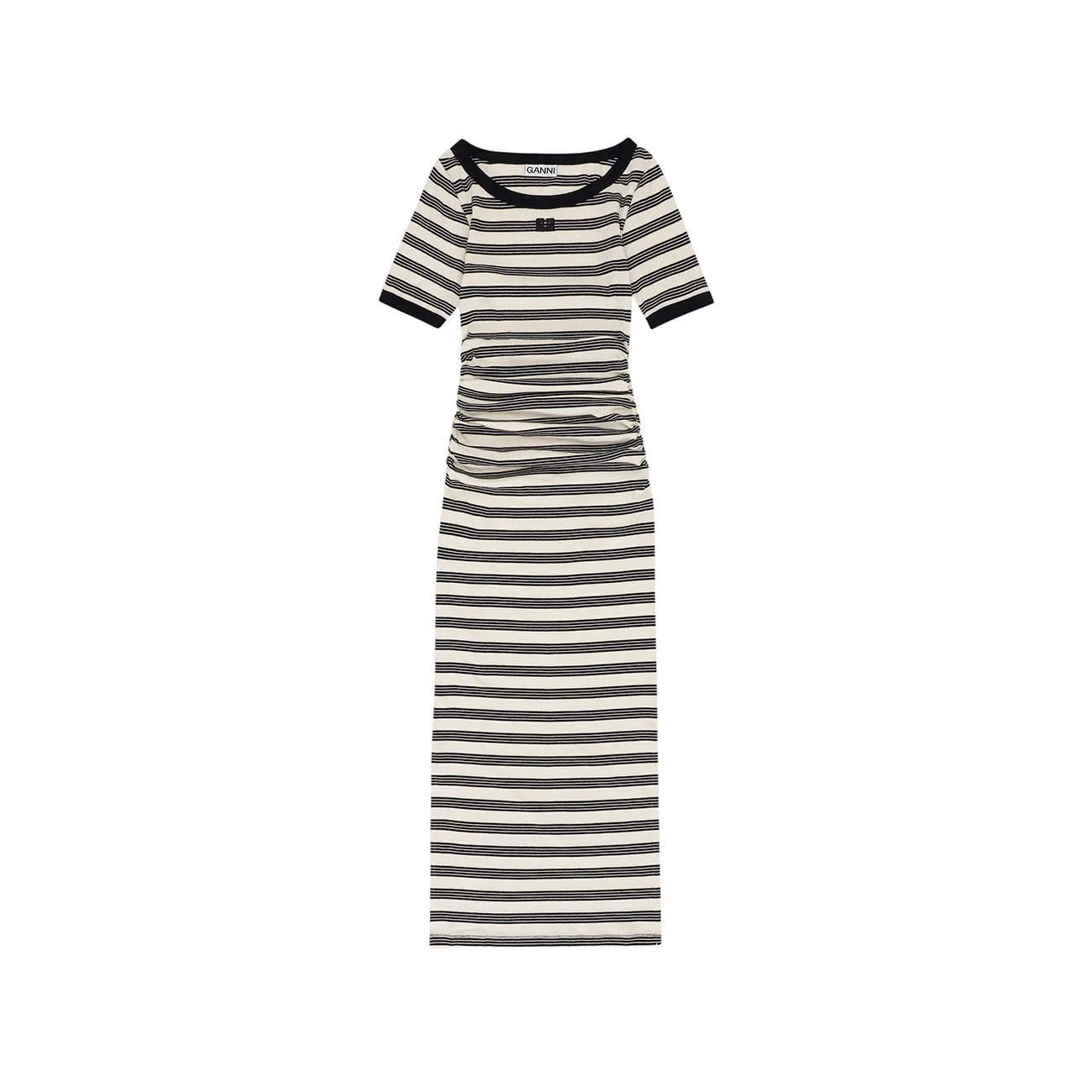 STRIPED SOFT COTTON RIB SHORT SLEEVE DRESS