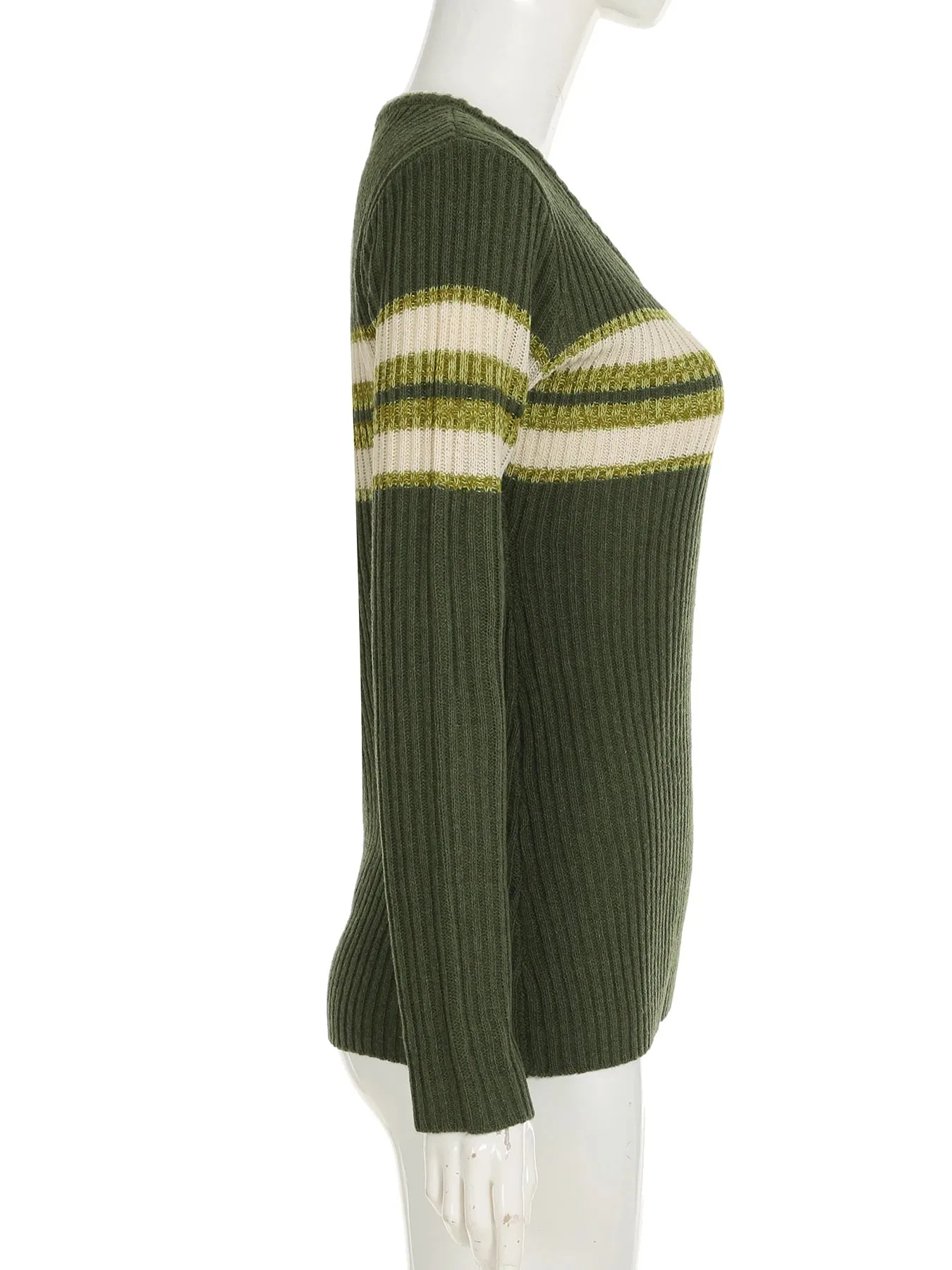 TAVIMART  -  Casual Striped Knitted Sweater Basic V-Neck Long Sleeve Pullovers Women Autumn Winter Fashion Streetwear Ladies