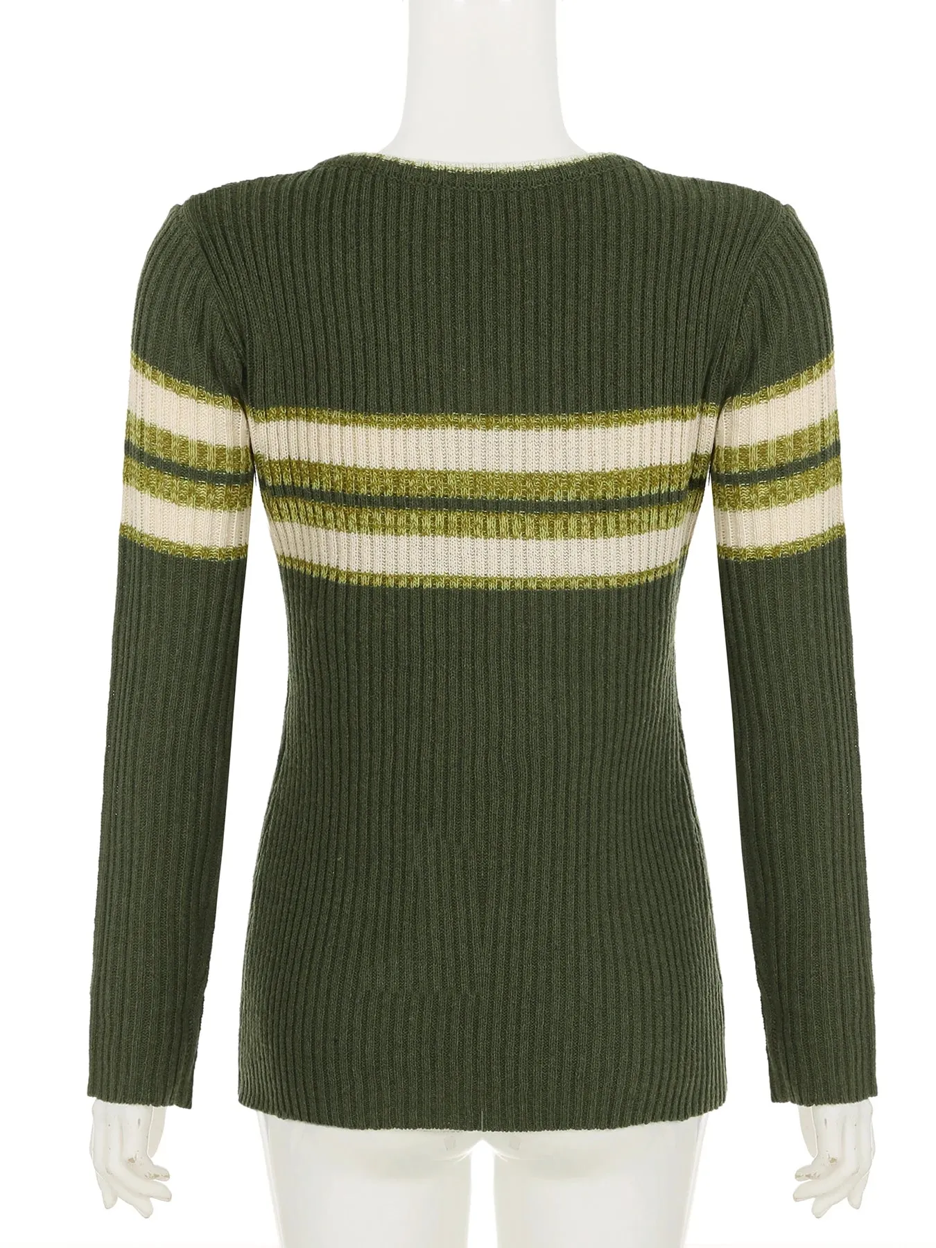 TAVIMART  -  Casual Striped Knitted Sweater Basic V-Neck Long Sleeve Pullovers Women Autumn Winter Fashion Streetwear Ladies