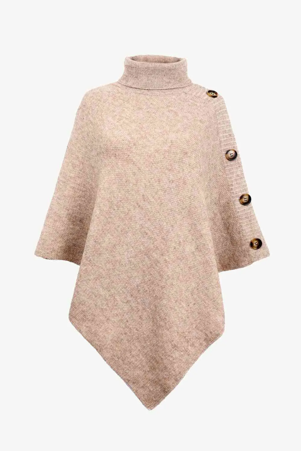 Turtleneck Buttoned Poncho
