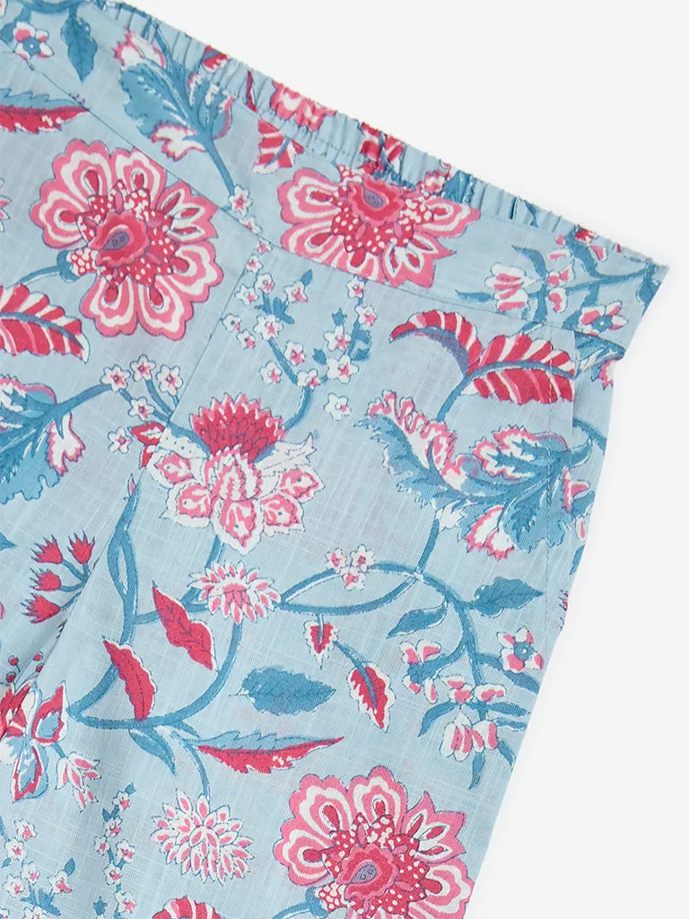 Utsa Kids Blue Floral Pattern Cotton Ethnic Pants - (2-8yrs)